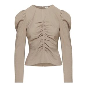Aritzia Wilfred Henrietta Ruched Blouse Taupe Women's 4
